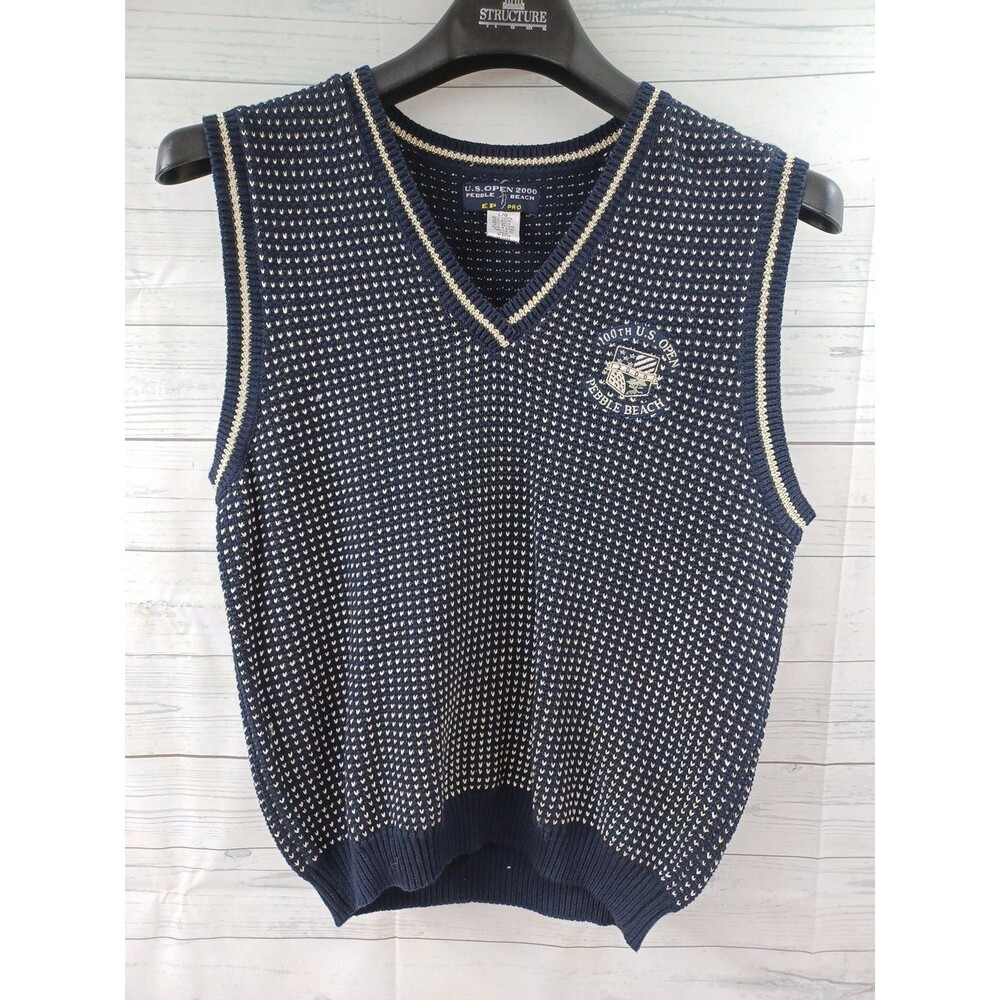 Vtg 2000 Pebble Beach 100th US Open Golf Mens Tartan Vest Navyblue L